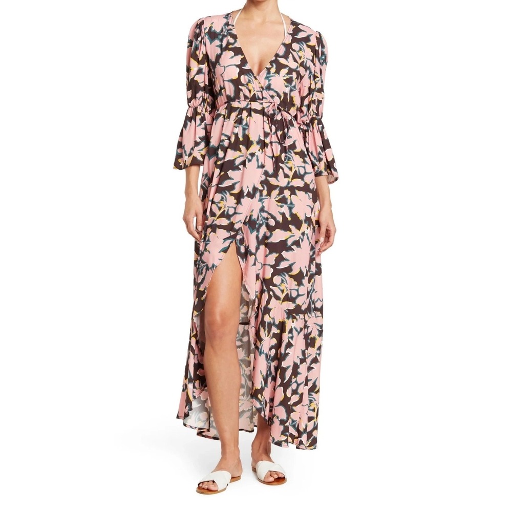 Maaji Floral Wrap Maxi Dress Medium Swim Cover Up Beachy Vacation Tropical Flowy